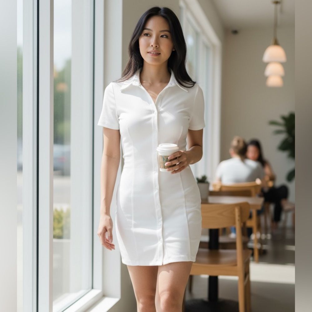 emory park White Collared Mini Dress